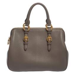 Pre Owned Miu Miu Grey Madras Leather Bauletto Bag