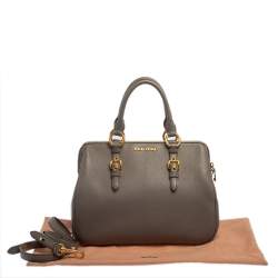 Pre Owned Miu Miu Grey Madras Leather Bauletto Bag