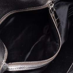 Pre Owned Miu Miu Metallic Silver Matelasse Leather Crystal Shoulder Bag