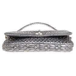 Pre Owned Miu Miu Metallic Silver Matelasse Leather Crystal Shoulder Bag