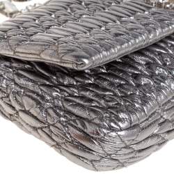 Pre Owned Miu Miu Metallic Silver Matelasse Leather Crystal Shoulder Bag