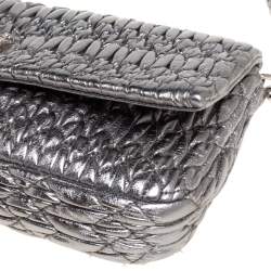 Pre Owned Miu Miu Metallic Silver Matelasse Leather Crystal Shoulder Bag