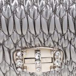 Pre Owned Miu Miu Metallic Silver Matelasse Leather Crystal Shoulder Bag