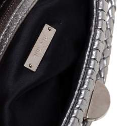 Pre Owned Miu Miu Metallic Silver Matelasse Leather Crystal Shoulder Bag