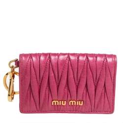 Pre Owned Miu Miu Fuchsia Matelasse Leather Card Case