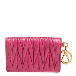 Pre Owned Miu Miu Fuchsia Matelasse Leather Card Case