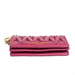 Pre Owned Miu Miu Fuchsia Matelasse Leather Card Case