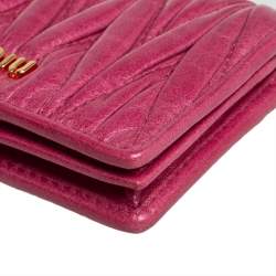 Pre Owned Miu Miu Fuchsia Matelasse Leather Card Case