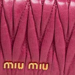 Pre Owned Miu Miu Fuchsia Matelasse Leather Card Case