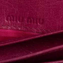 Pre Owned Miu Miu Fuchsia Matelasse Leather Card Case