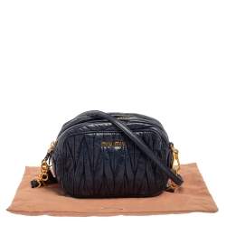 Miu Miu Navy Blue Matelassé Leather Camera Crossbody Bag