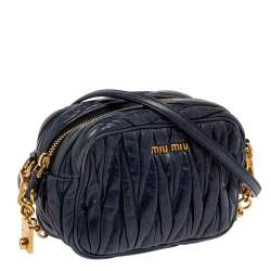 Miu Miu Navy Blue Matelassé Leather Camera Crossbody Bag