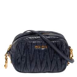Miu Miu Navy Blue Matelassé Leather Camera Crossbody Bag