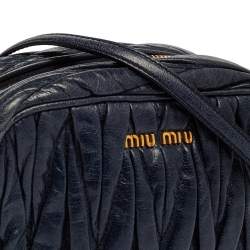 Miu Miu Navy Blue Matelassé Leather Camera Crossbody Bag