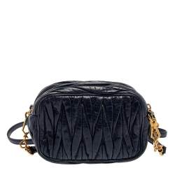 Miu Miu Navy Blue Matelassé Leather Camera Crossbody Bag