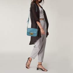 Pre Owned Miu Miu Blue Madras Leather Pushlock Flap Shoulder Bag