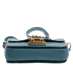 Pre Owned Miu Miu Blue Madras Leather Pushlock Flap Shoulder Bag