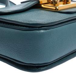 Pre Owned Miu Miu Blue Madras Leather Pushlock Flap Shoulder Bag