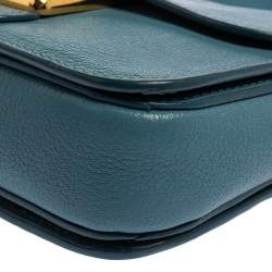 Pre Owned Miu Miu Blue Madras Leather Pushlock Flap Shoulder Bag