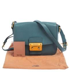 Pre Owned Miu Miu Blue Madras Leather Pushlock Flap Shoulder Bag