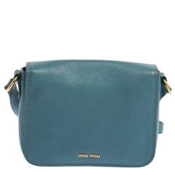 Pre Owned Miu Miu Blue Madras Leather Pushlock Flap Shoulder Bag