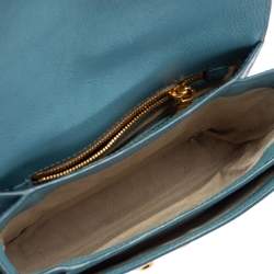Pre Owned Miu Miu Blue Madras Leather Pushlock Flap Shoulder Bag