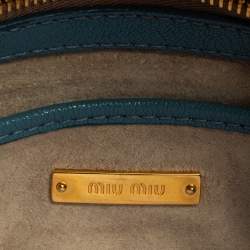 Pre Owned Miu Miu Blue Madras Leather Pushlock Flap Shoulder Bag