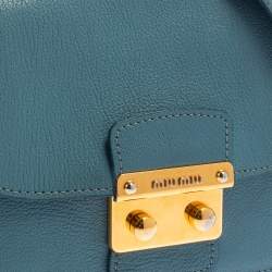 Pre Owned Miu Miu Blue Madras Leather Pushlock Flap Shoulder Bag