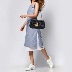 Pre Owned Miu Mu Black Matelassé Leather Flap Shoulder Bag