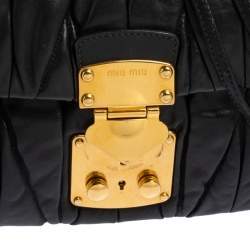 Pre Owned Miu Mu Black Matelassé Leather Flap Shoulder Bag