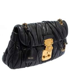 Pre Owned Miu Mu Black Matelassé Leather Flap Shoulder Bag