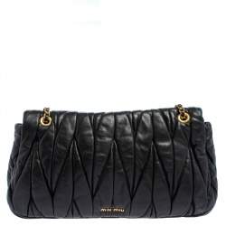 Pre Owned Miu Mu Black Matelassé Leather Flap Shoulder Bag