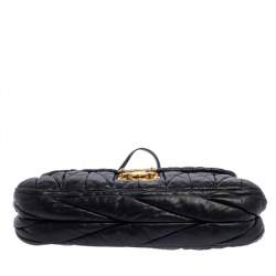 Pre Owned Miu Mu Black Matelassé Leather Flap Shoulder Bag