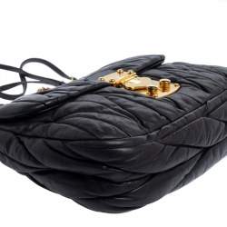 Pre Owned Miu Mu Black Matelassé Leather Flap Shoulder Bag