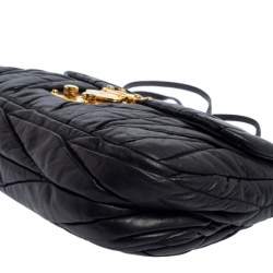 Pre Owned Miu Mu Black Matelassé Leather Flap Shoulder Bag
