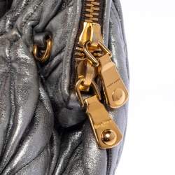 Pre Owned Miu Miu Metallic Grey Matelasse Leather Special Edition 08/08 Frame Satchel