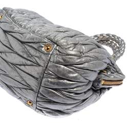 Pre Owned Miu Miu Metallic Grey Matelasse Leather Special Edition 08/08 Frame Satchel