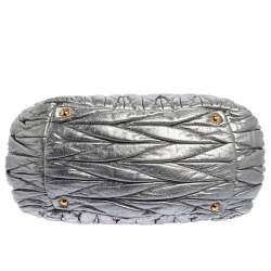 Pre Owned Miu Miu Metallic Grey Matelasse Leather Special Edition 08/08 Frame Satchel