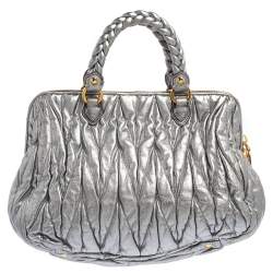 Pre Owned Miu Miu Metallic Grey Matelasse Leather Special Edition 08/08 Frame Satchel