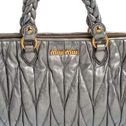 Pre Owned Miu Miu Metallic Grey Matelasse Leather Special Edition 08/08 Frame Satchel