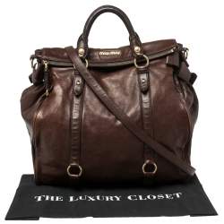 Pre Owned Miu Miu Dark Brown Vitello Lux Leather Side Bow Tote