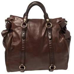 Pre Owned Miu Miu Dark Brown Vitello Lux Leather Side Bow Tote