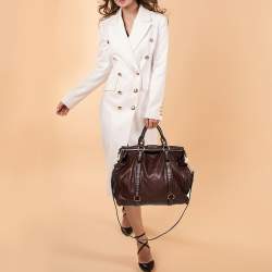 Pre Owned Miu Miu Dark Brown Vitello Lux Leather Side Bow Tote
