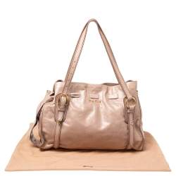Pre Owned Miu Miu Pale Pink Vitello Shine Leather Drawstring Tote