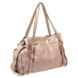 Pre Owned Miu Miu Pale Pink Vitello Shine Leather Drawstring Tote