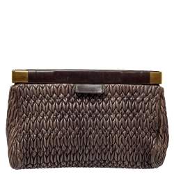 مملوكة مسبقًا Miu Miu Brown Matelasse Leather Frame Clutch