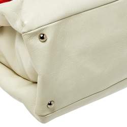 Pre Owned Miu Miu Red/Cream Vitello Shine Leather Double Flap Tote