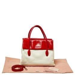 Pre Owned Miu Miu Red/Cream Vitello Shine Leather Double Flap Tote