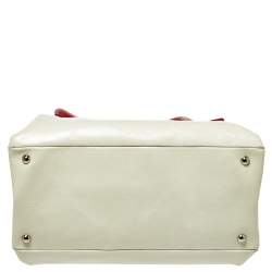 Pre Owned Miu Miu Red/Cream Vitello Shine Leather Double Flap Tote