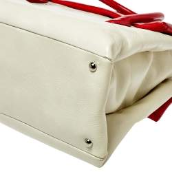 Pre Owned Miu Miu Red/Cream Vitello Shine Leather Double Flap Tote